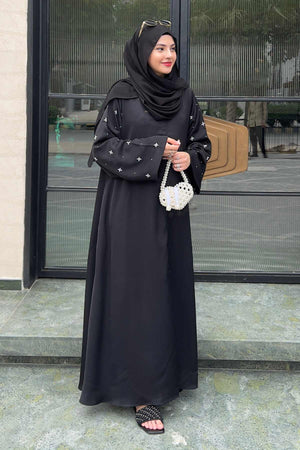 Black Half Drop Beaded Abaya