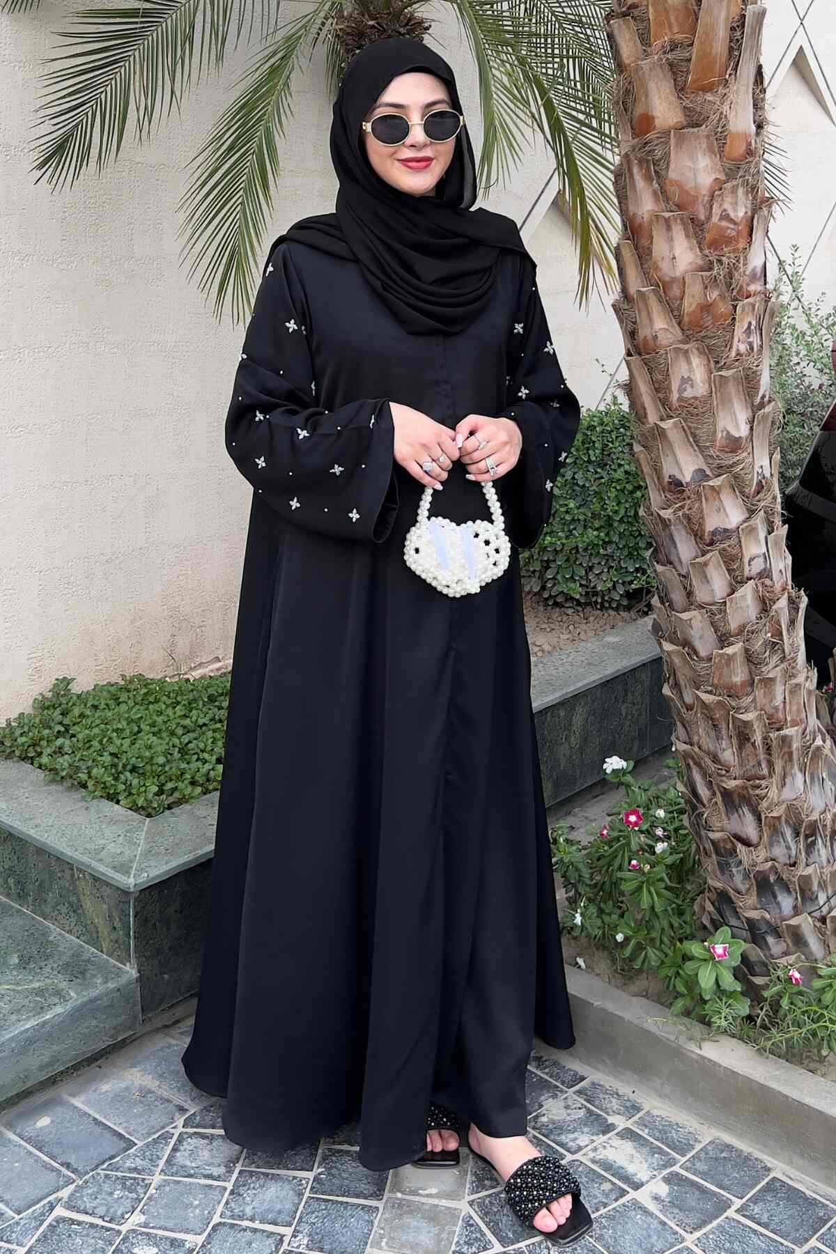 Black Half Drop Beaded Abaya