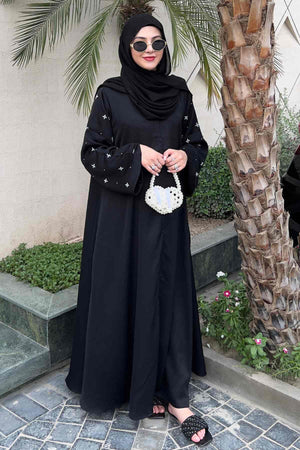 Black Half Drop Beaded Abaya