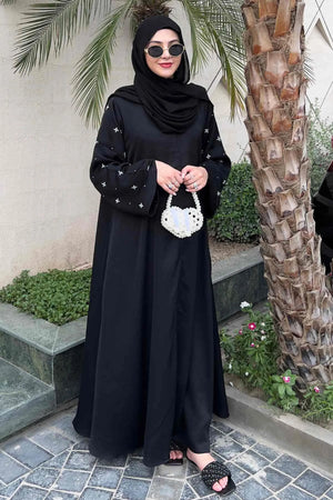 Black Half Drop Beaded Abaya
