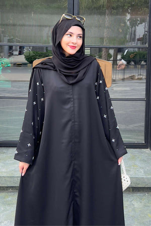 Black Half Drop Beaded Abaya