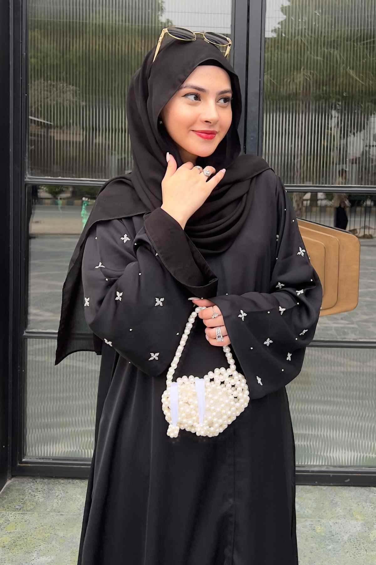 Black Half Drop Beaded Abaya