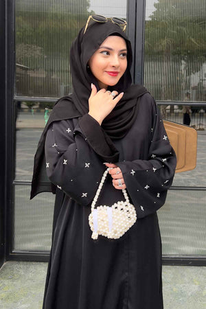 Black Half Drop Beaded Abaya