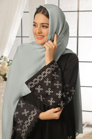 Black Leaf Petal Embroidered Abaya
