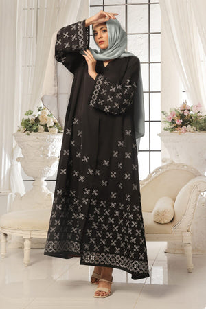 Black Leaf Petal Embroidered Abaya