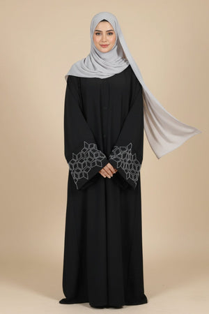 Black Multi Beaded A-Line Abaya