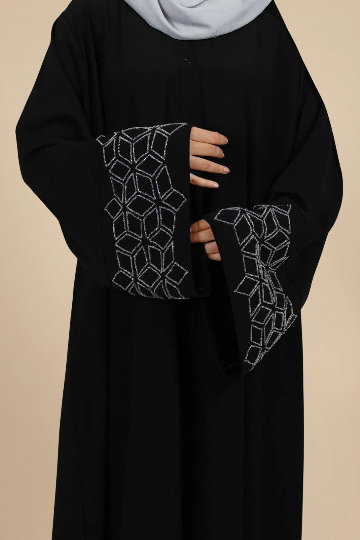 Black Multi Beaded A-Line Abaya