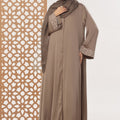 Brown Textured Embroidered Abaya