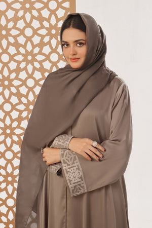 Brown Textured Embroidered Abaya