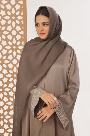 Brown Textured Embroidered Abaya