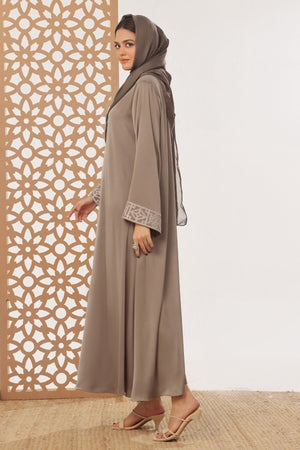 Brown Textured Embroidered Abaya