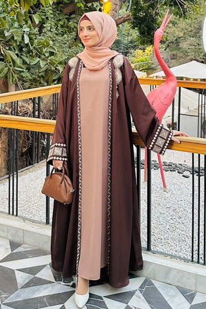 Brown Tribal Kimono Abaya