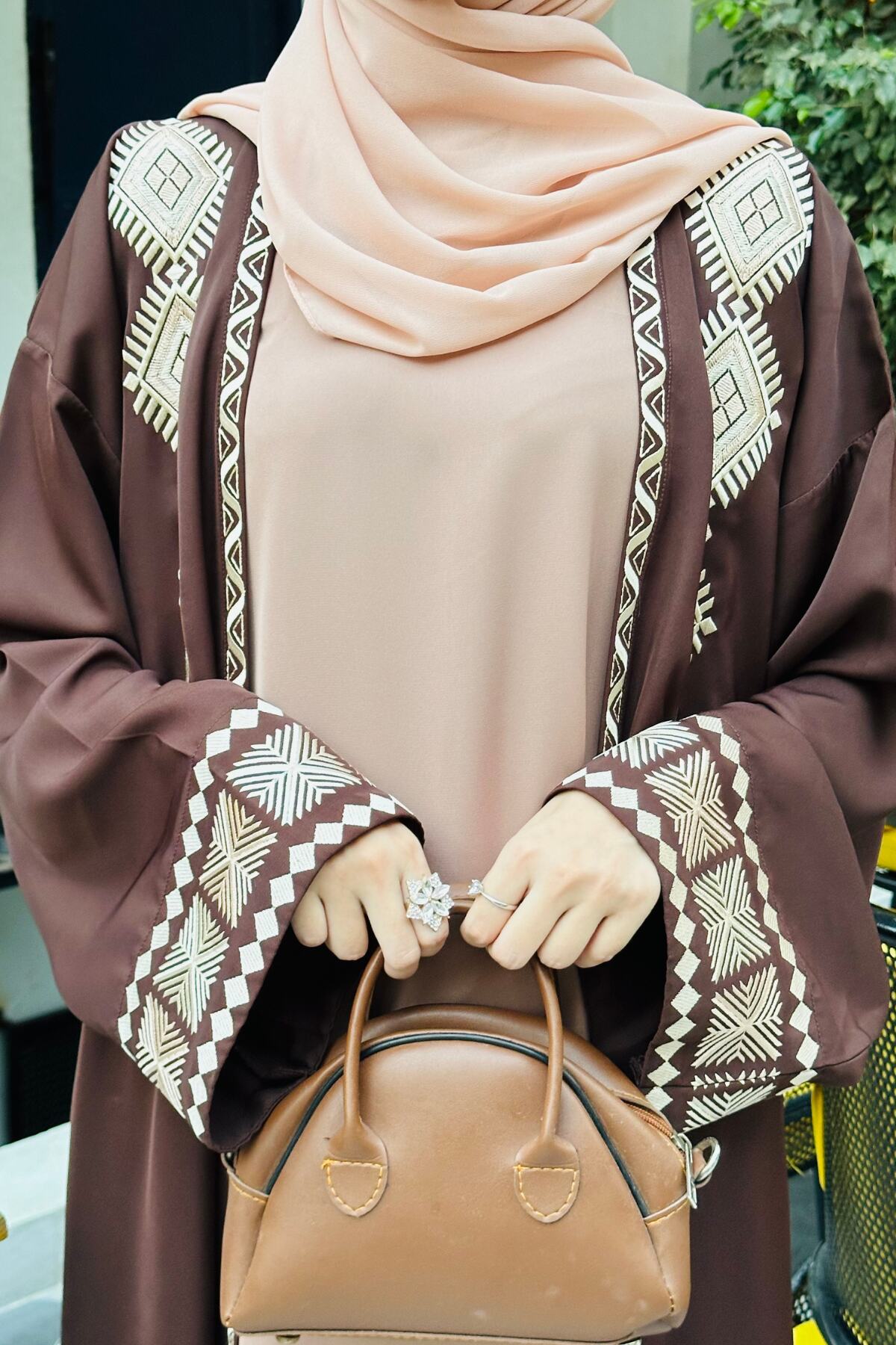 Brown Tribal Kimono Abaya