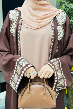 Brown Tribal Kimono Abaya