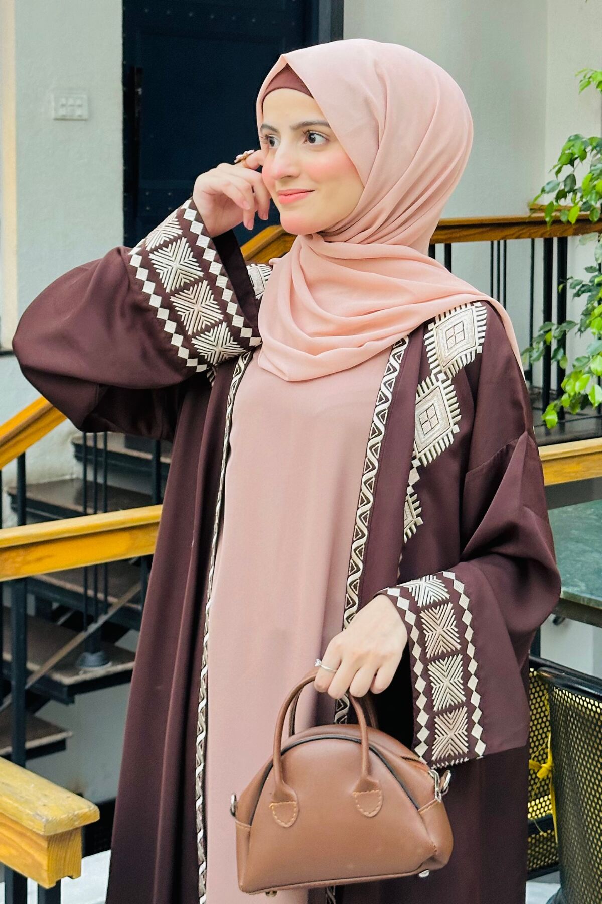 Brown Tribal Kimono Abaya