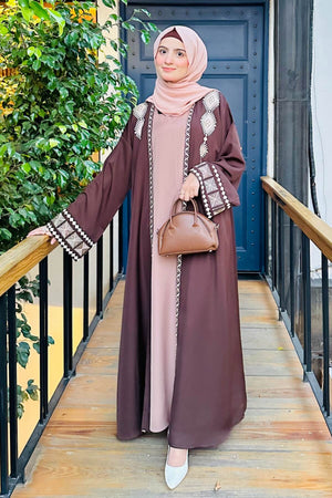 Brown Tribal Kimono Abaya
