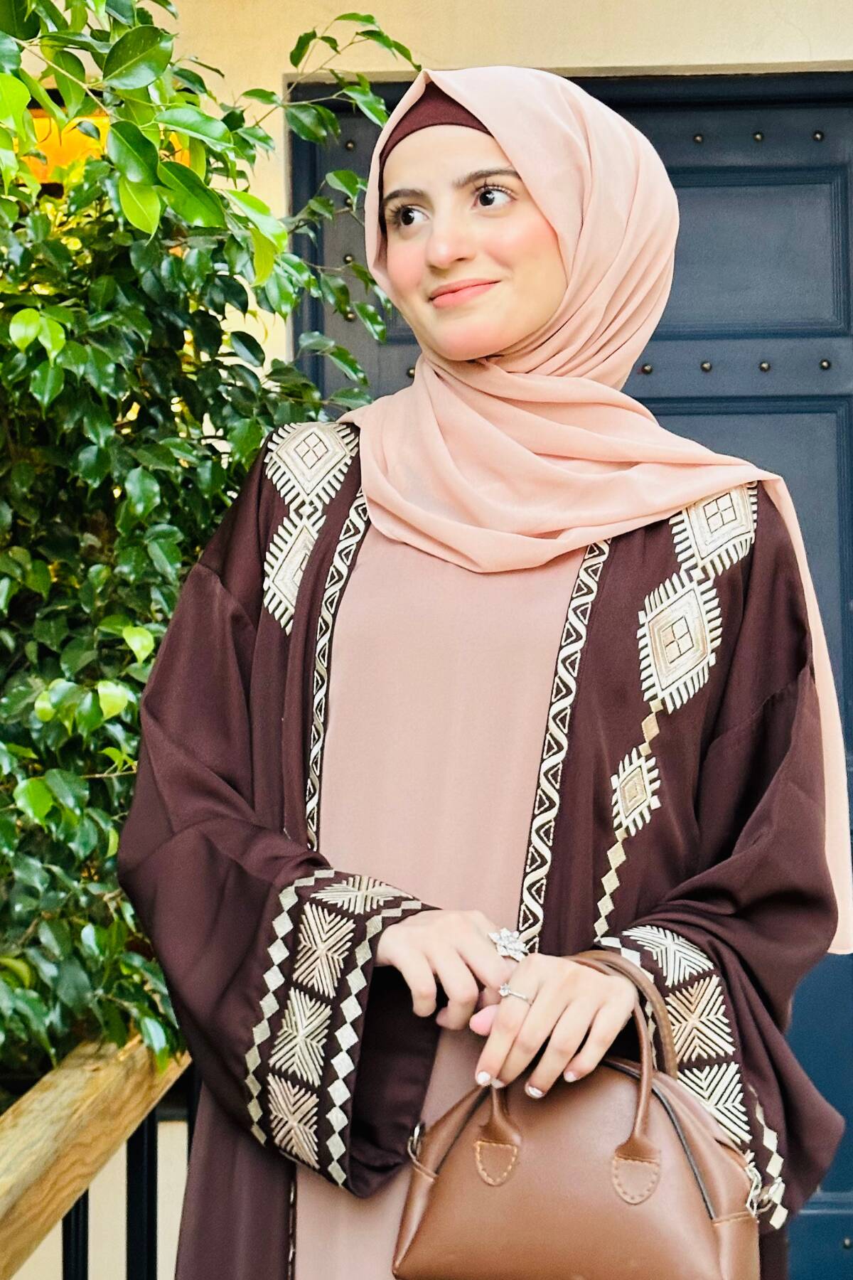 Brown Tribal Kimono Abaya
