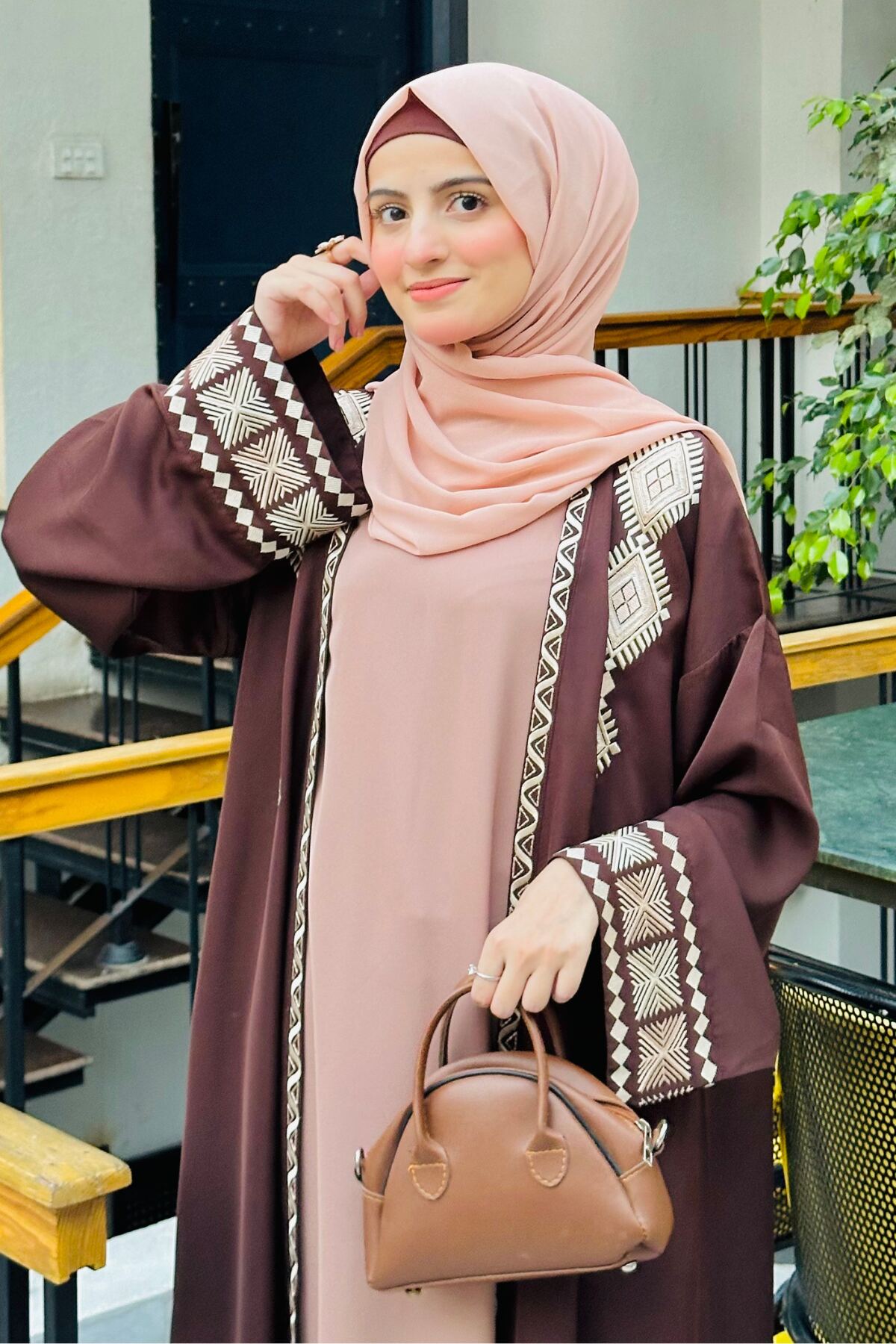 Brown Tribal Kimono Abaya