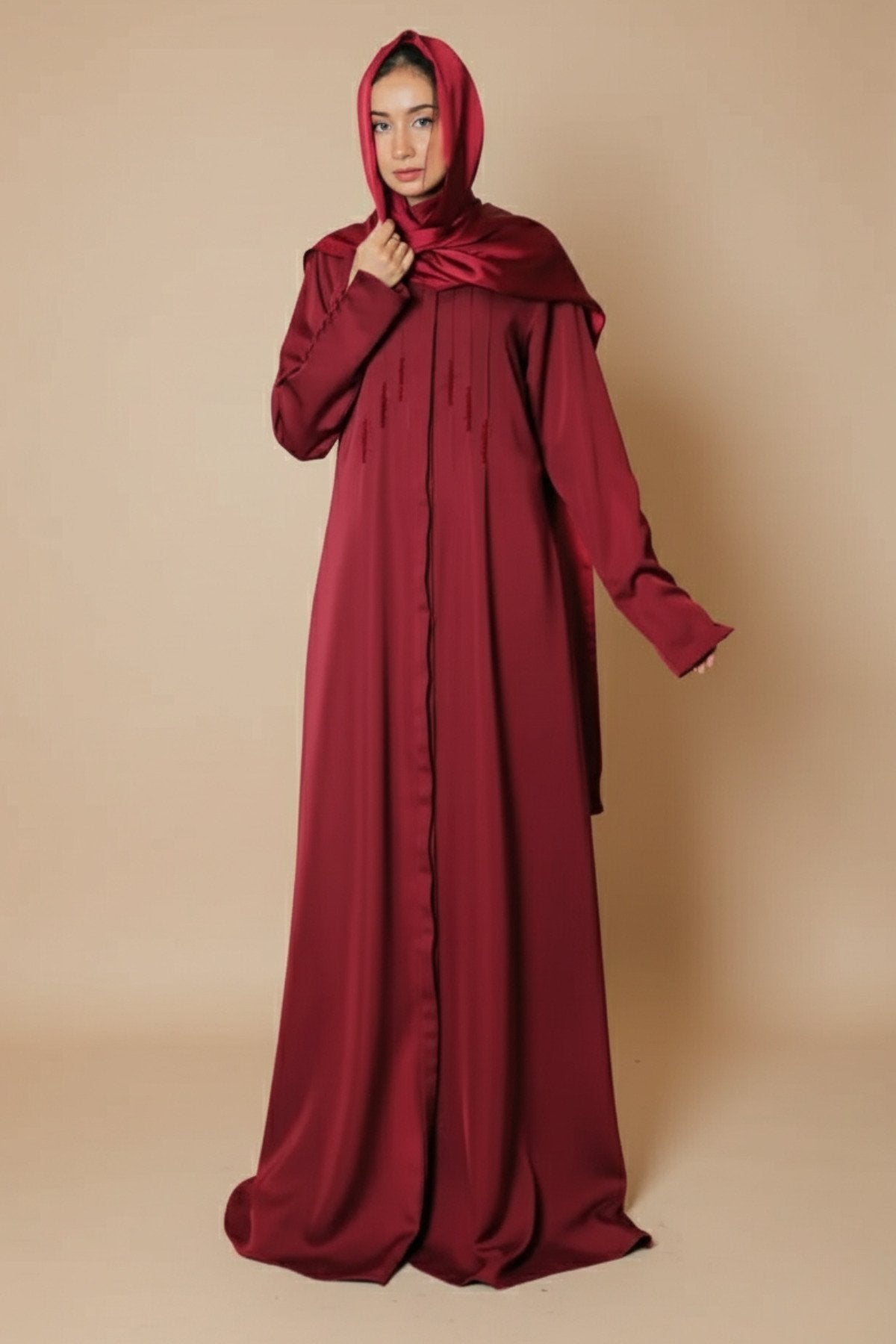 Burgundy Flare Abaya
