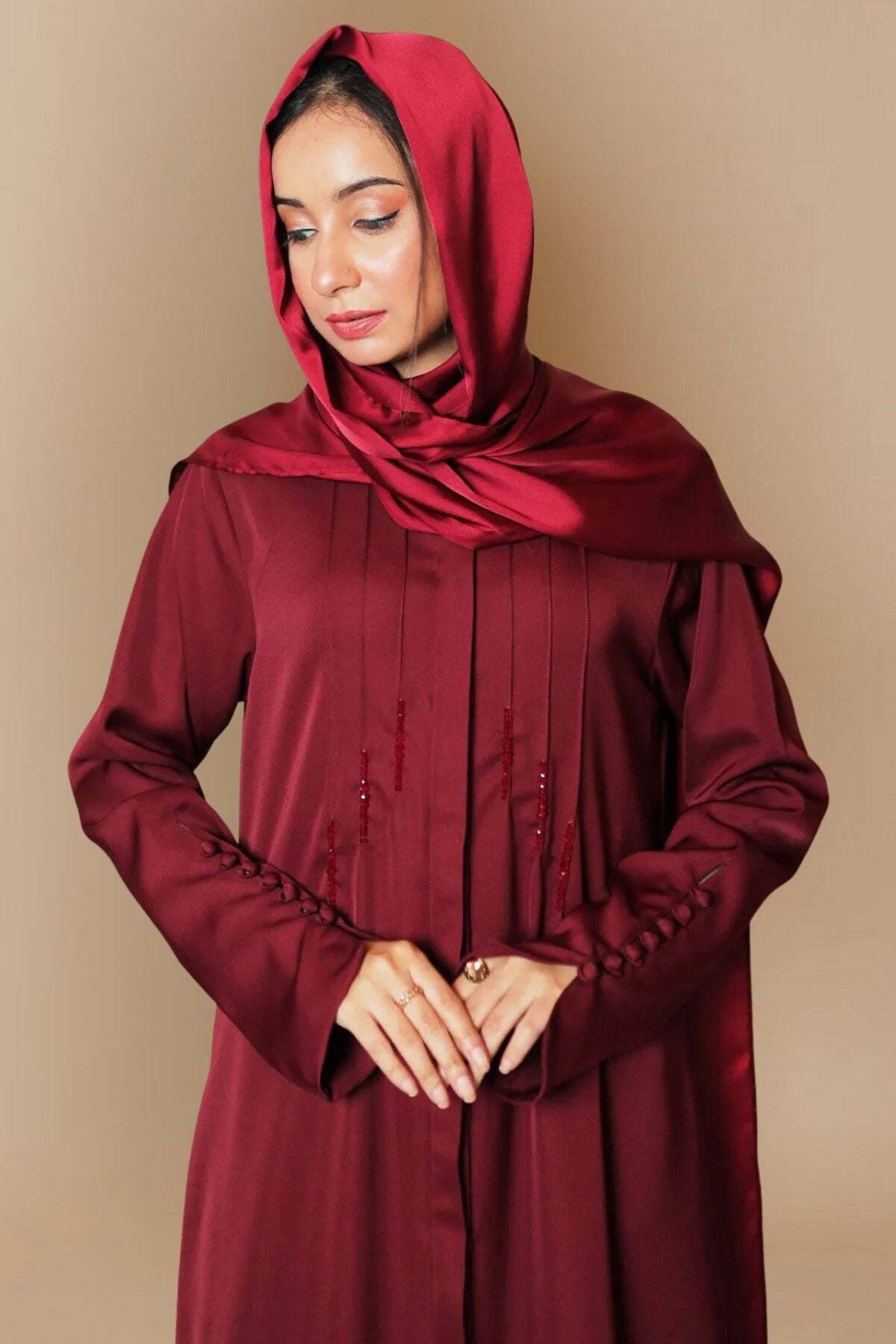 Burgundy Flare Abaya