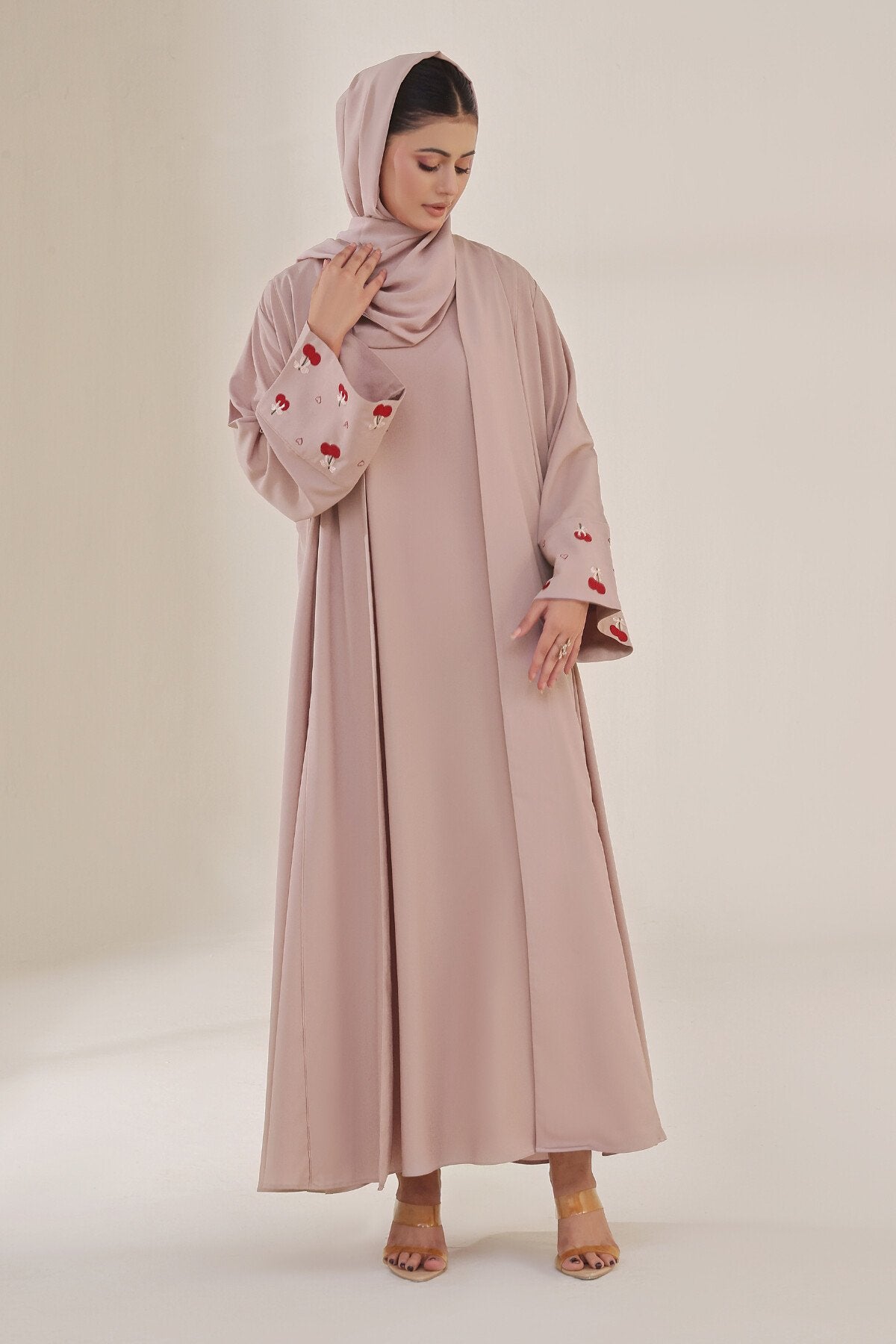 Cherry Bow Embroidered Abaya