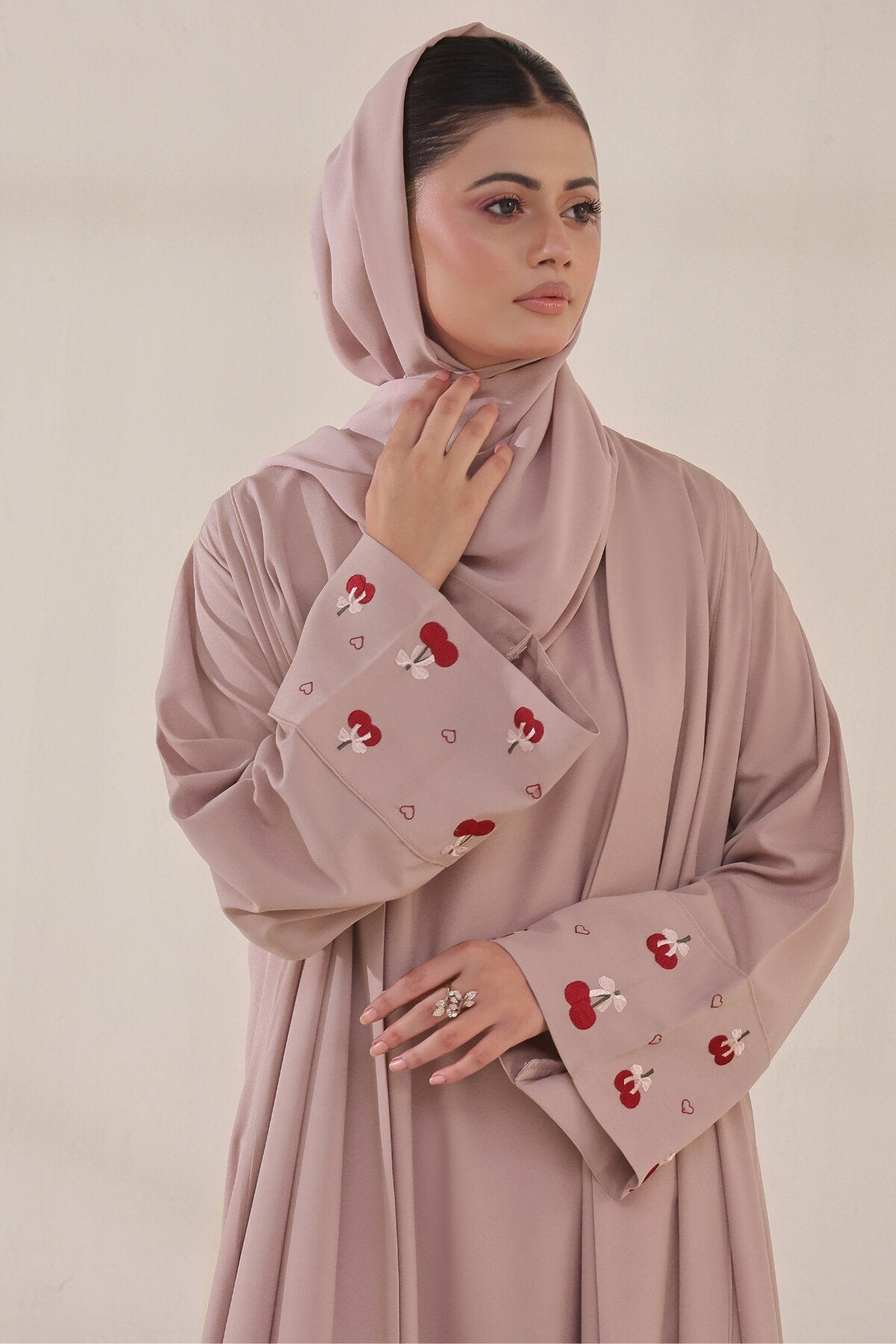Cherry Bow Embroidered Abaya