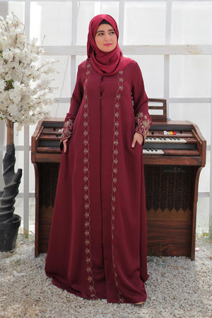 Deep Carmine Embroidered Abaya