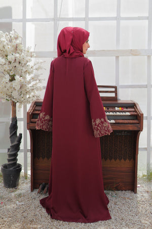 Deep Carmine Embroidered Abaya