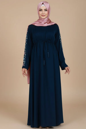Deep Navy Embroidered Abaya