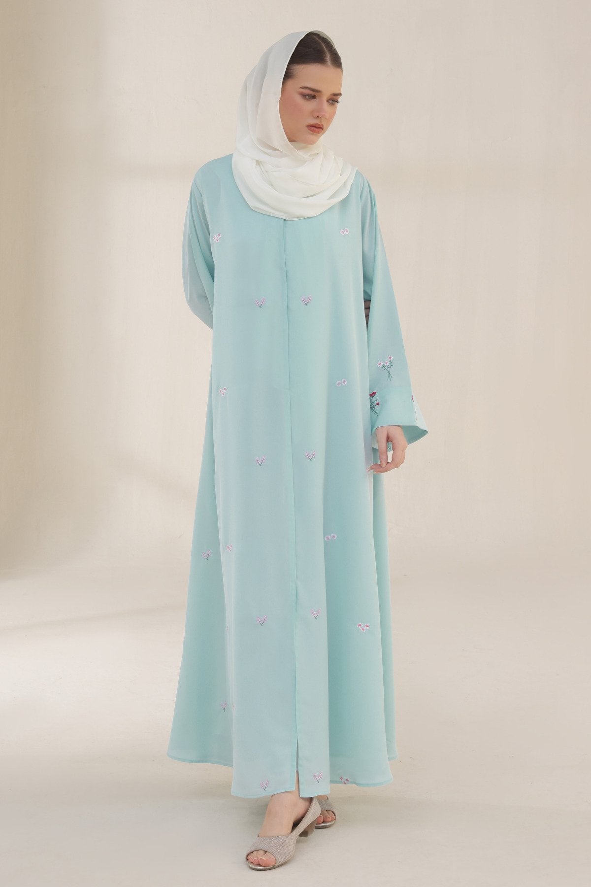 Frost Blue Embroidered Abaya