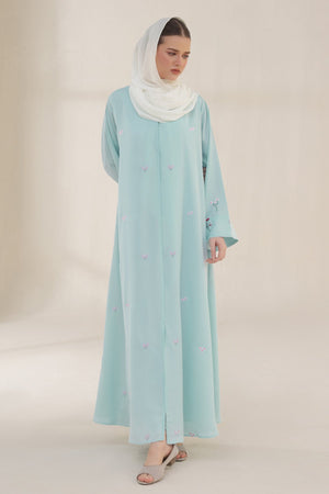 Frost Blue Embroidered Abaya