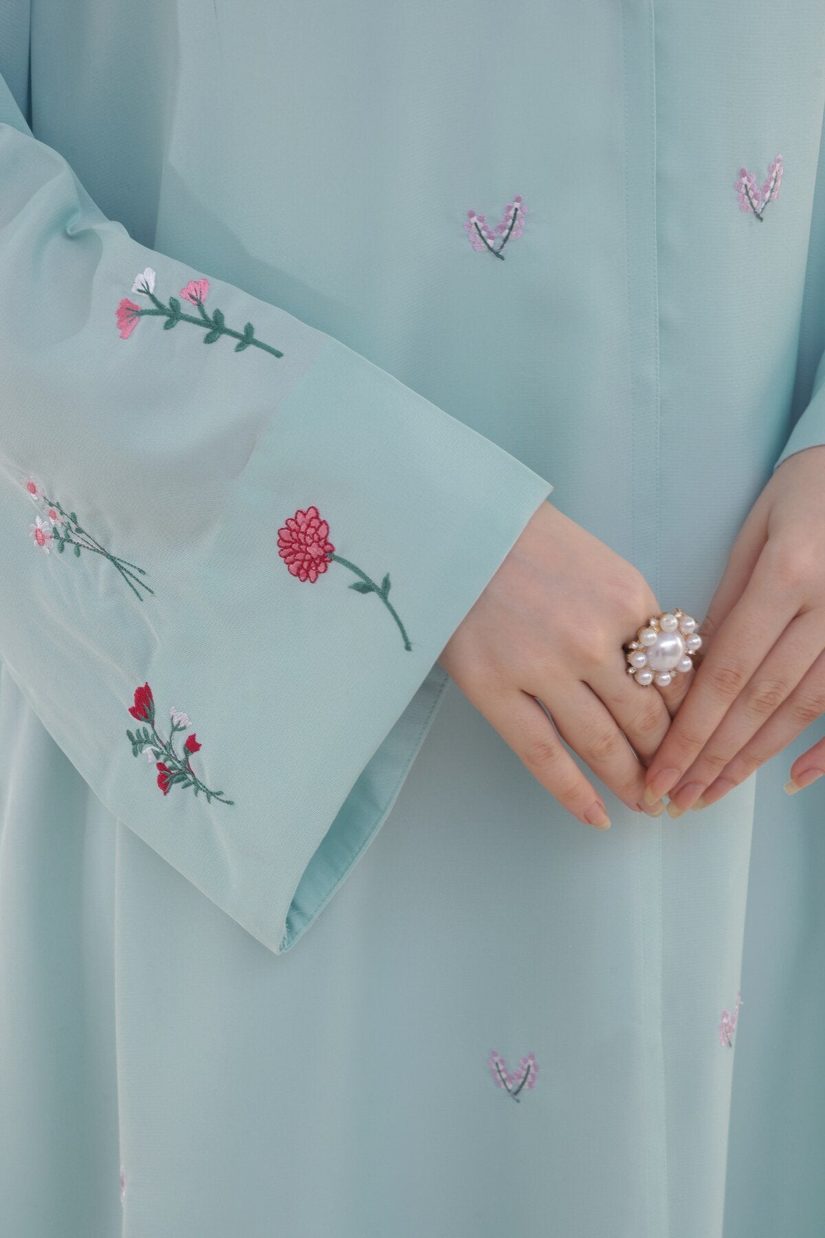 Frost Blue Embroidered Abaya