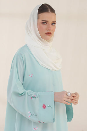 Frost Blue Embroidered Abaya