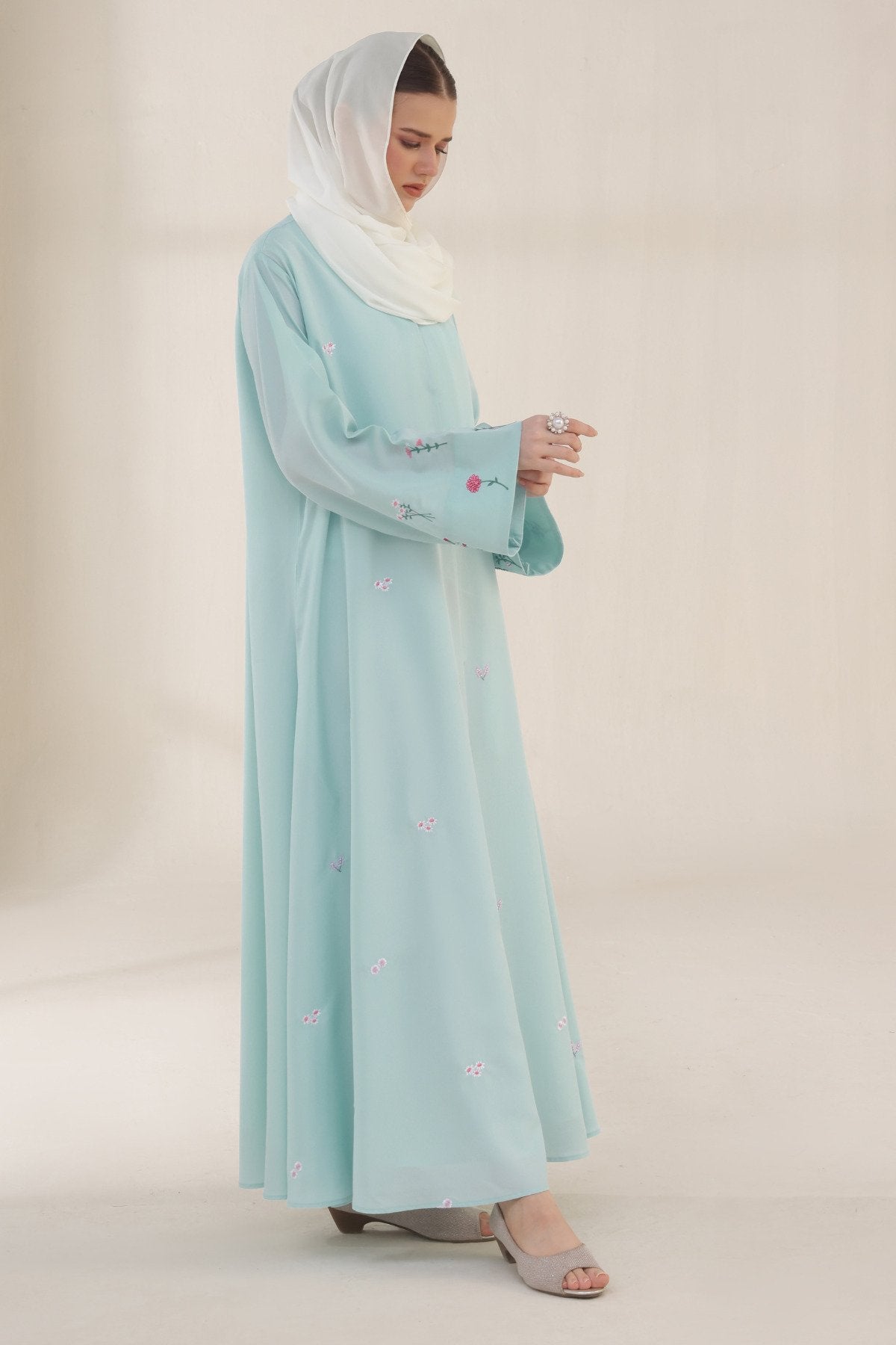 Frost Blue Embroidered Abaya
