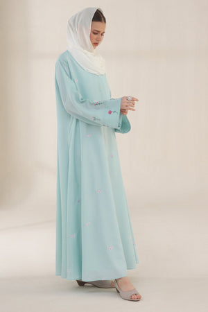 Frost Blue Embroidered Abaya