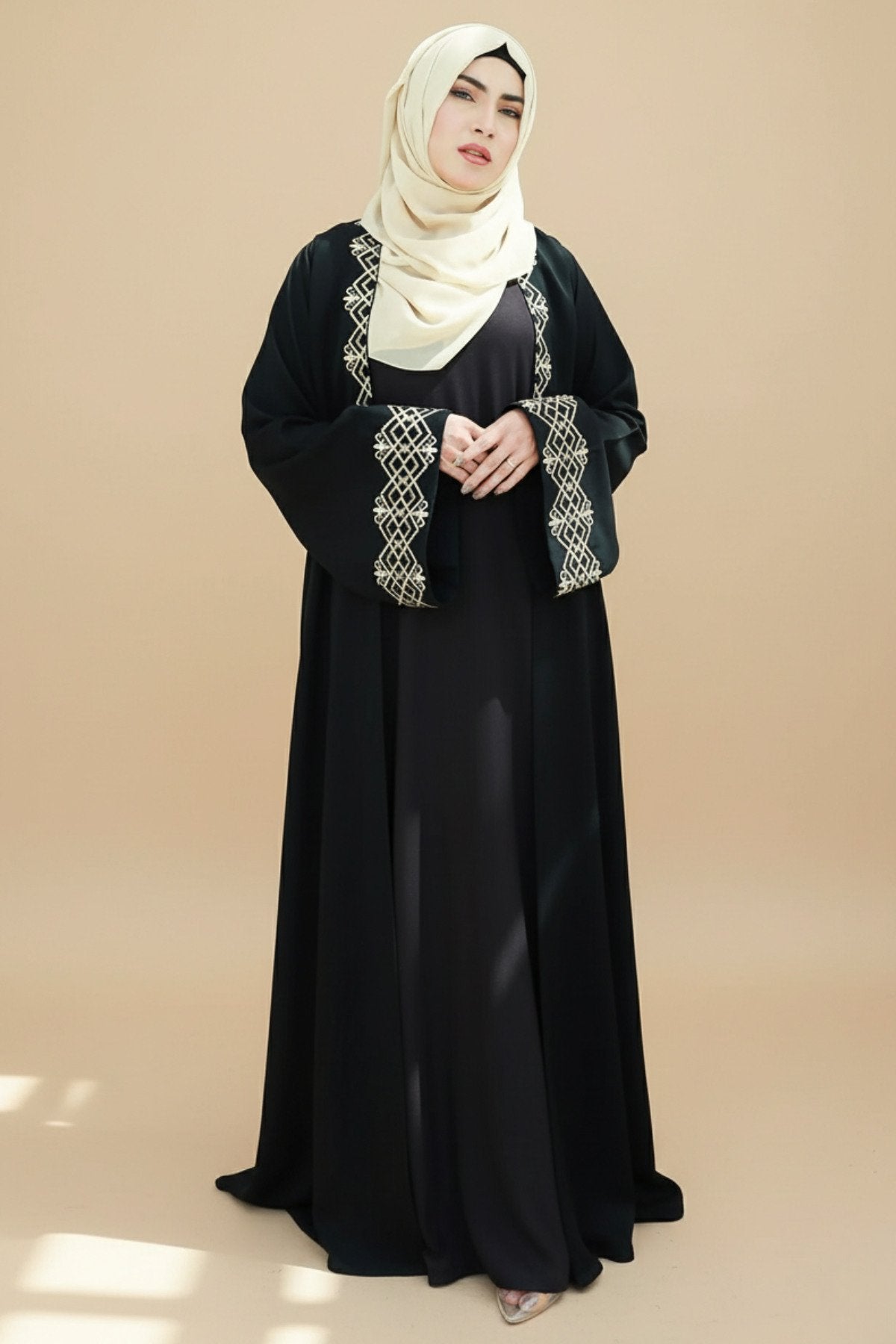 Gold Cross Stitch Embroidered Abaya