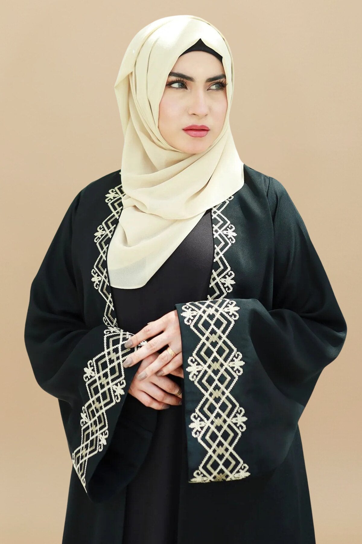 Gold Cross Stitch Embroidered Abaya