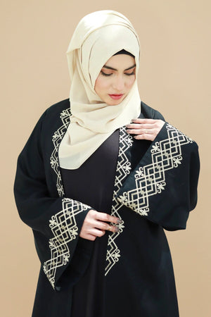 Gold Cross Stitch Embroidered Abaya