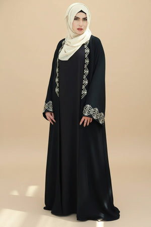 Gold Cross Stitch Embroidered Abaya