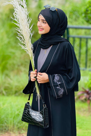 Grey Floral Embroidered Abaya