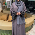 Grey Pleated Embroidered Abaya