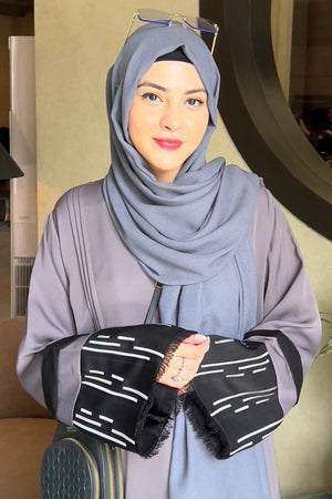 Grey Pleated Embroidered Abaya