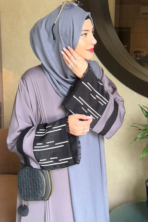 Grey Pleated Embroidered Abaya