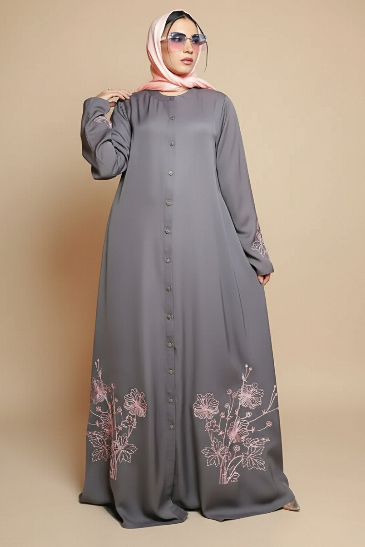 Hibiscus Mid Grey Abaya