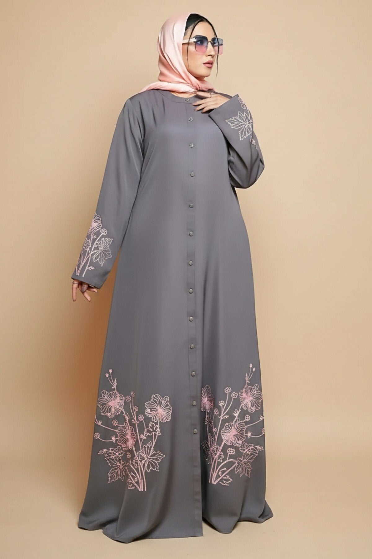 Hibiscus Mid Grey Abaya