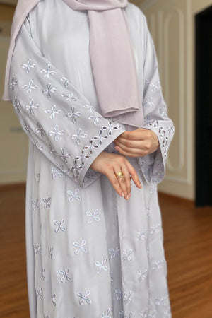 Lilac Leaf Petal Embroidered Abaya