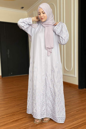 Lilac Leaf Petal Embroidered Abaya