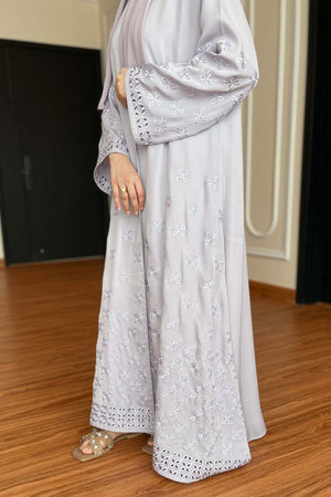 Lilac Leaf Petal Embroidered Abaya
