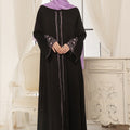 Lilac Pattern Embroidered Black Abaya