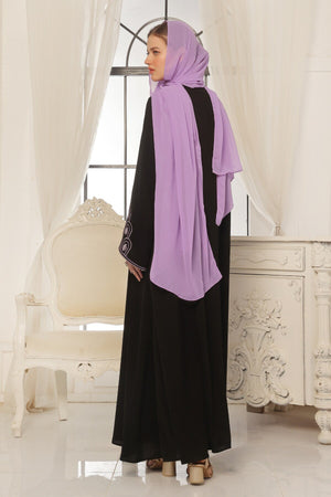 Lilac Pattern Embroidered Black Abaya